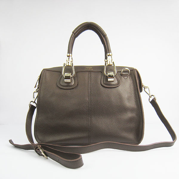 Fake Hermes New Arrival Double-duty leather handbag Dark Coffee 60669